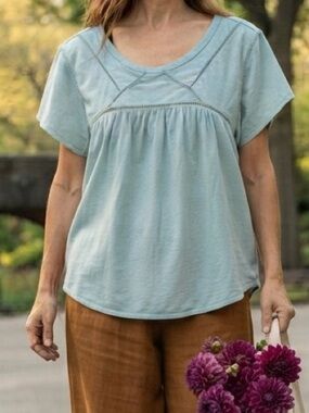 prAna Sage Green Cotton Short Sleeve Top 1X Boho Casual Minimalist Coastal Beach